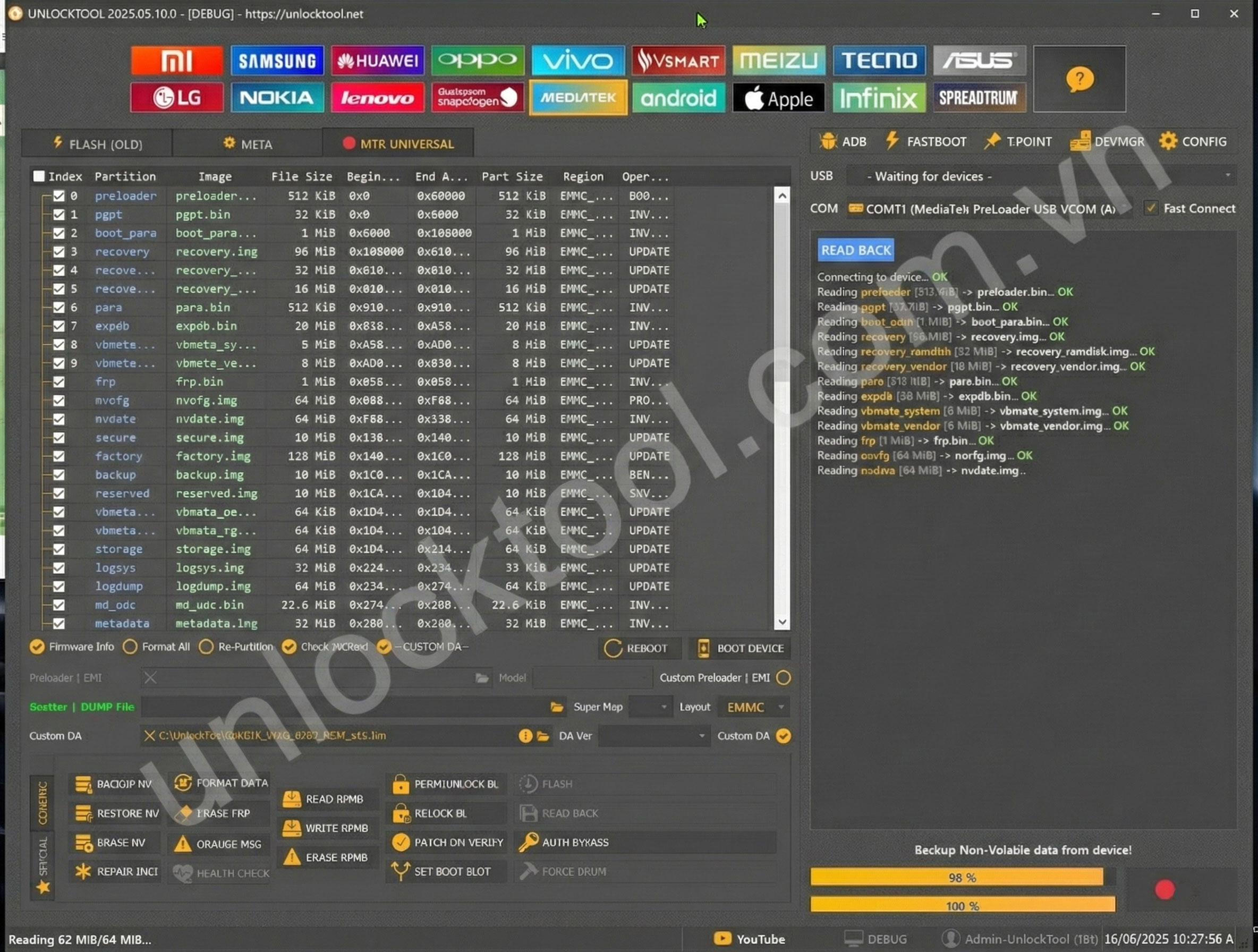 Giao diện phần mềm unlocktool